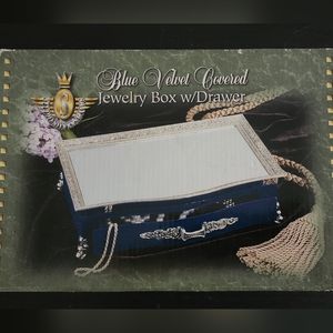 Studio Silversmiths Blue Velvet Covered Jewelry Box with Drawer